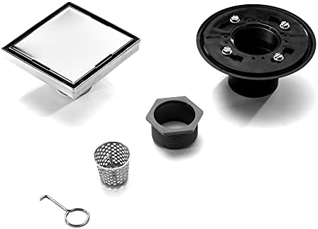 HEATGENE 6-Inch Square Stainless Steel Shower Drain with Brushed Finish
