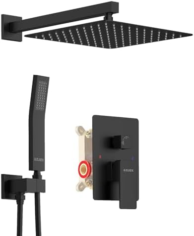 12-Inch Black Shower System with Rain Shower Head