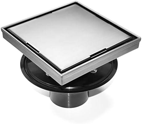 HEATGENE 6-Inch Square Stainless Steel Shower Drain with Brushed Finish
