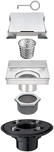 HEATGENE 6-Inch Square Stainless Steel Shower Drain with Brushed Finish