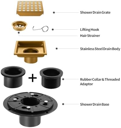 Bawojihui Square stainless steel 4-inch shower floor drain with flange