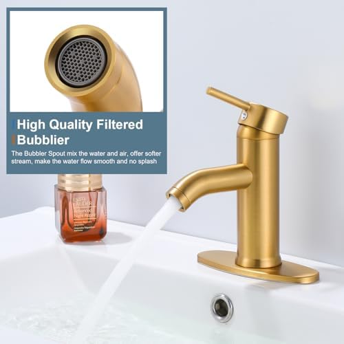 Golden Single Handle Bathroom Faucet for Modern Home