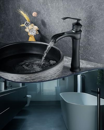 Tall Bath Vessel Faucet with Retro Waterfall Design