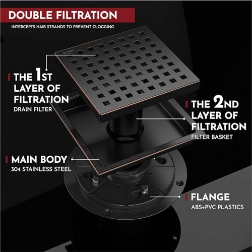 6 Square Shower Floor Drain with Flange
