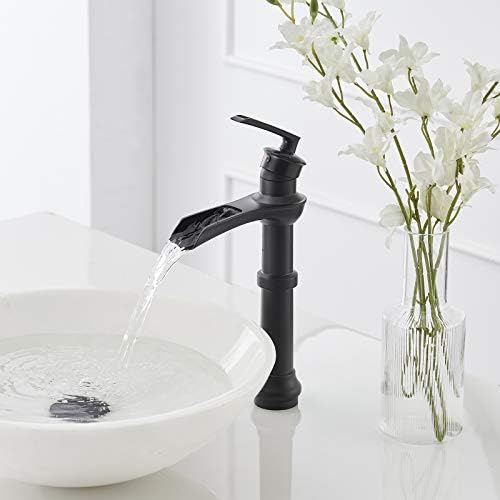 BathLavish Black Vessel Faucet Farmhouse Waterfall Sink