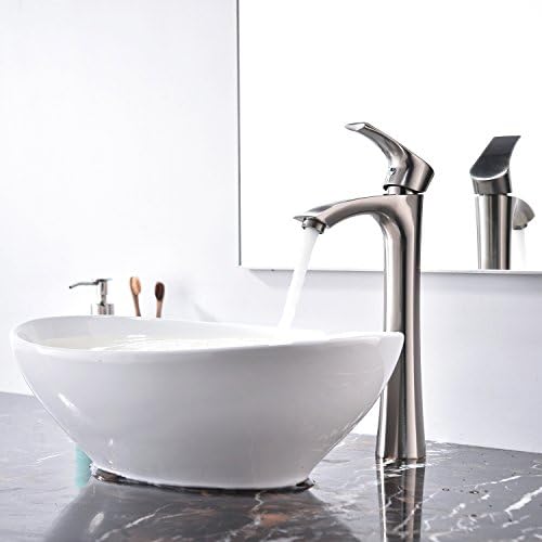 KINGO HOMEContemporary Tall Vessel Sink Faucet Brushed Nickel Vanity Mixing Bar Tap