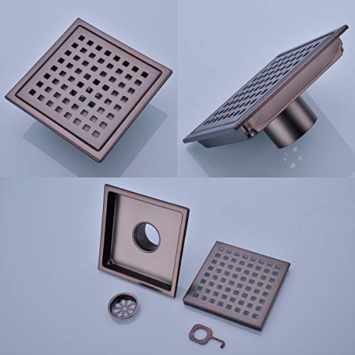 6-Inch Square Shower Drain 304 SS Removable Grid