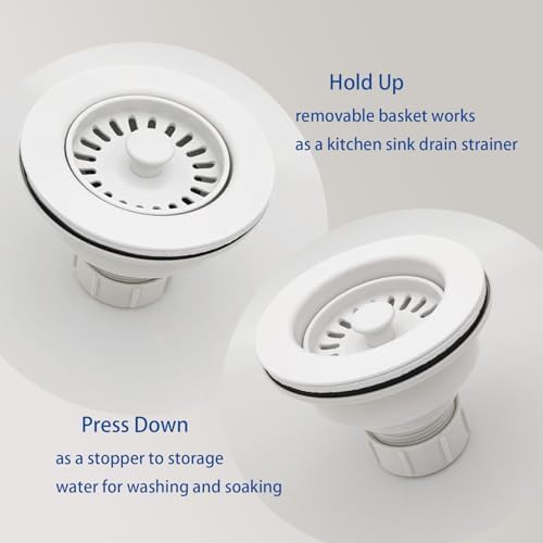 White Kitchen Sink Drain Strainer Kit with Removable Basket for GraniteFireclay Sinks