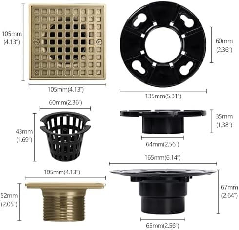 Champagne Bronze Low-Profile Shower Drain Kit