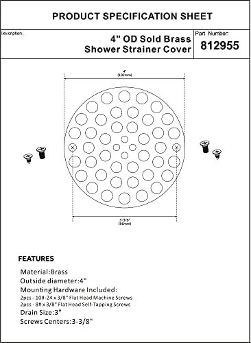 Artiwell 4-inch Screw-In Shower Strainer Drain Cover Brass for Strength