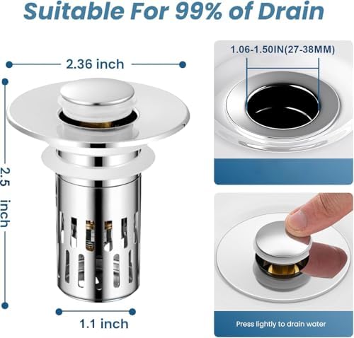 2025 New Universal Pop-Up Sink Stopper with Hair Catcher