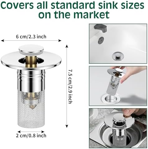 3-in-1 Sink Drain Strainer with Hair Catcher for BathKitchen Shower