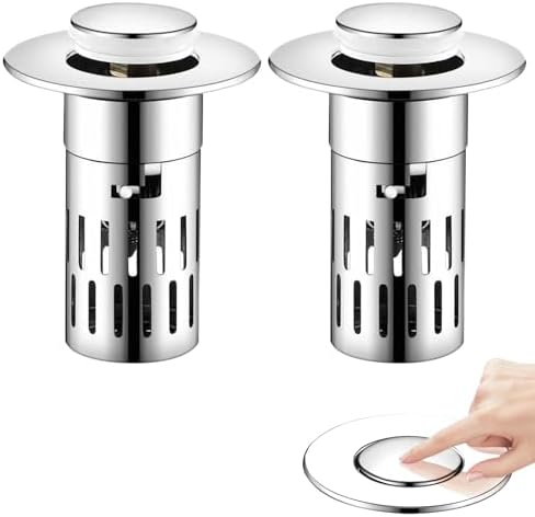 2-Piece Bath Sink Stopper with Hair Strainer Stainless Steel Bounce Design