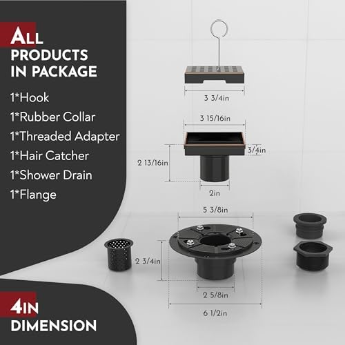 4-inch Square Shower Drain - Americas Choice - Oil Rubbed Bronze - Stainless Steel - Piece