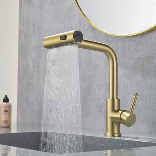 Brushed Gold Pull Out Bathroom Faucet