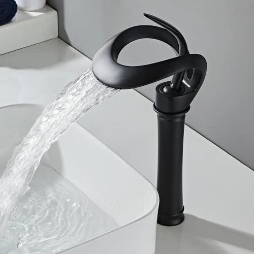 Lovedima Elegant Tall Waterfall Faucet Single Handle Solid Brass Black