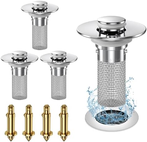 4-Piece Bathroom Sink Stopper Set with Anti-Clog Hair Catcher