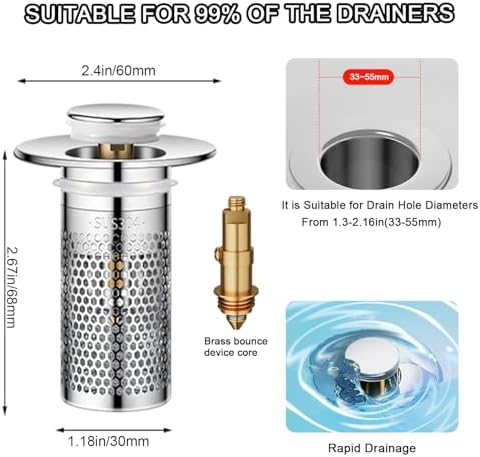 2Pcs Bath Sink Drain Stoppers with Hair Catcher Basket