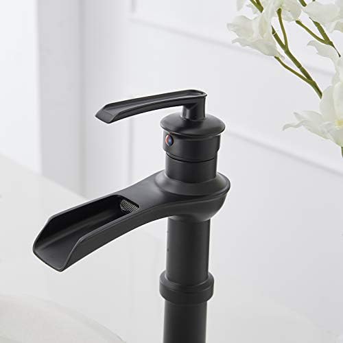 BathLavish Black Vessel Faucet Farmhouse Waterfall Sink