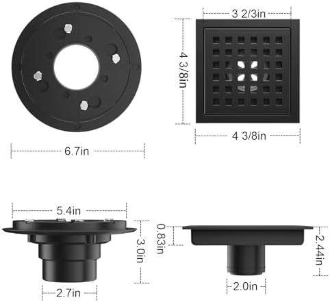 Diliansv 438 Square Matte Black Shower Drain