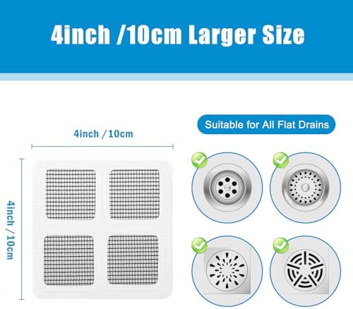 100-Pack Disposable shower drain Hair Catcher White - 4 x 4 Mesh