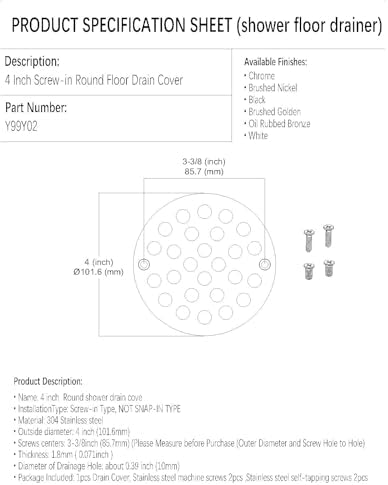4-Inch Screw-In Round Shower Drain Cover with Screws Oil Rubbed Bronze