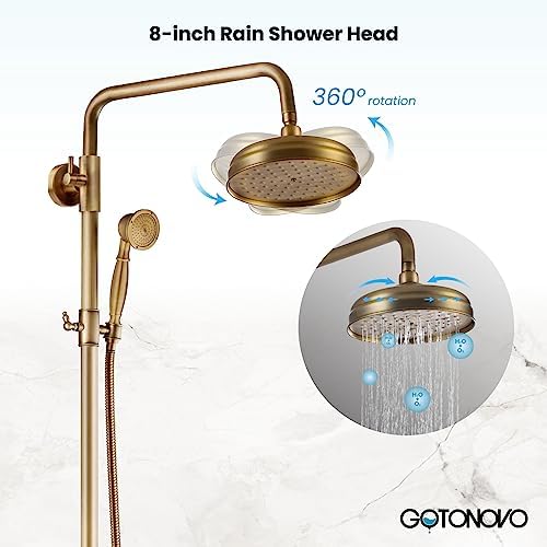 8-inch antique brass triple function shower faucet