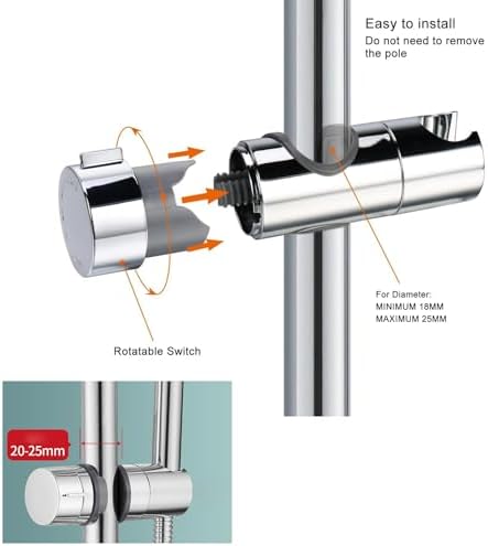 Quick-Install Adjustable Shower Head Holder for compatibility with 360 Rotating showerheads