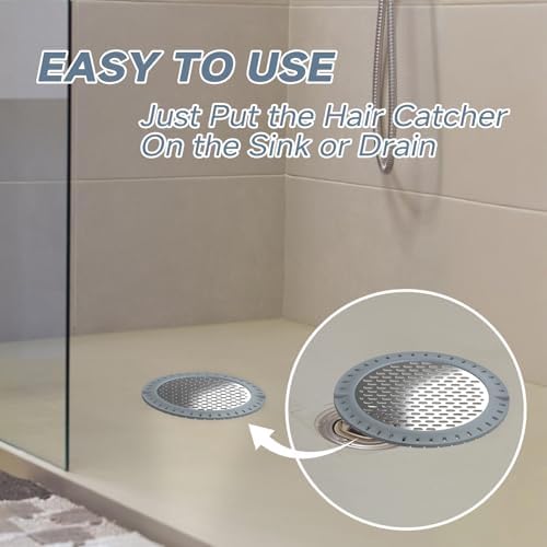 Tifanso 5 Shower Drain Hair Catcher - Stainless Steel with Silicone Rim
