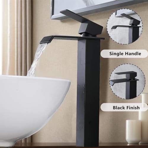 Sturdy Black Single-Handle Tall Bathroom Faucet