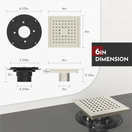Sleek 6-Inch Square Shower Drain with Removable Grate