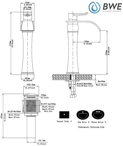 BWE Vessel Sink Faucet Chrome - Waterfall Bathroom Faucet