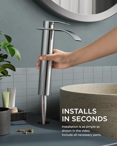 FORIOUS Waterfall Faucet Chrome Drip-Free Modern Bathroom Sink