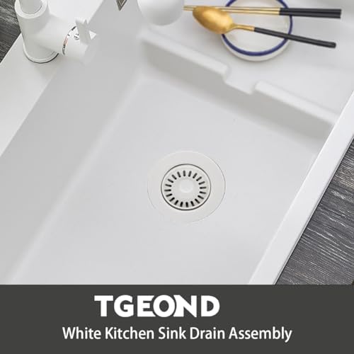 White Kitchen Sink Drain Strainer Kit with Removable Basket for GraniteFireclay Sinks