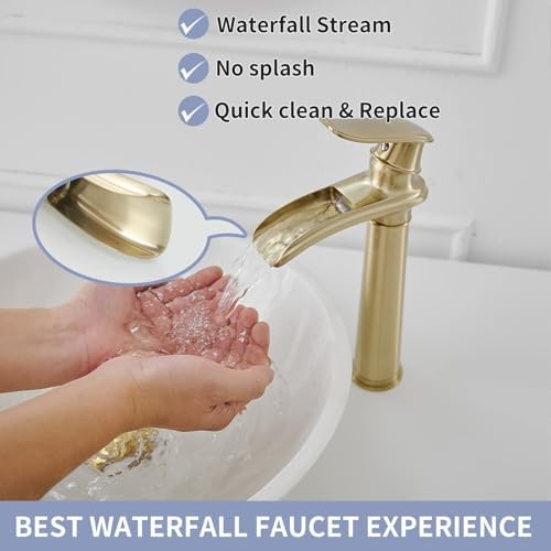 Greenspring Brushed Gold Vessel Sink Faucet - Waterfall Faucet
