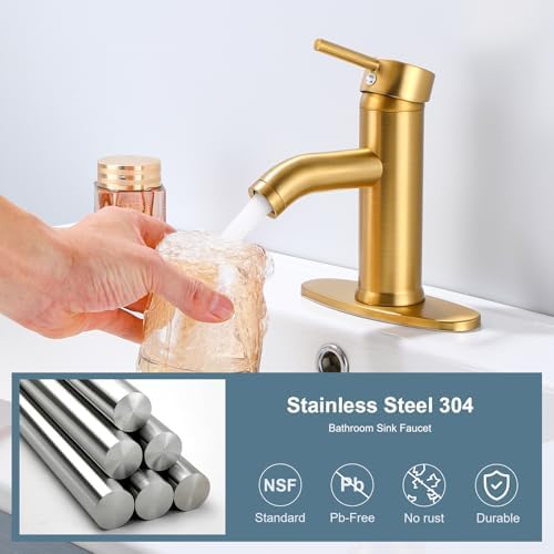 Golden Single Handle Bathroom Faucet for Modern Home