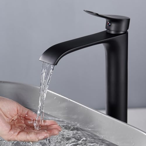 NEWRAIN Matte Black Waterfall Vessel Sink Faucet
