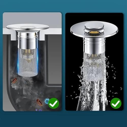 Stainless Steel Pop-Up Sink Drain Stopper with Hair Catcher Universal Fit