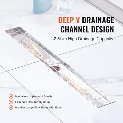 VEVOR 24-Inch Linear Shower Drain with Square Pattern Grate