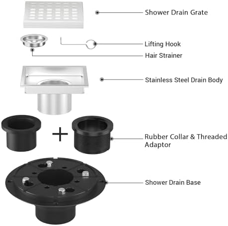EXF Square 4-38 Chrome Stainless Steel Shower Drain Kit