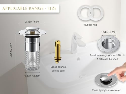 2-Piece Stainless Steel Sink Drain Strainer Hair Catcher Remove Clog Prevent Clog