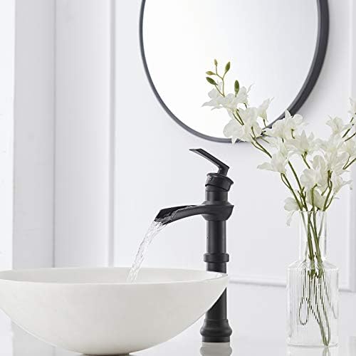 BathLavish Black Vessel Faucet Farmhouse Waterfall Sink