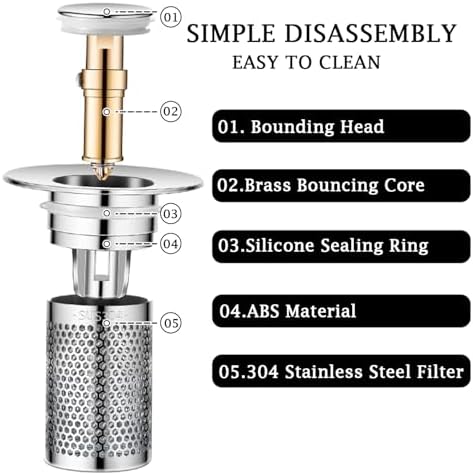 2Pcs Bath Sink Drain Stoppers with Hair Catcher Basket