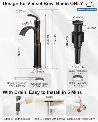 HEYMYTAP Vessel Sink Faucet Oil Rubbed Bronze Premium Triple-Actived