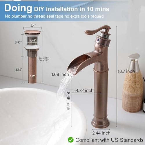Beautiful Copper Faucet With Waterfall Flow for Your Bathroom