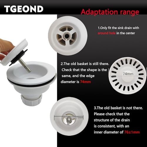 TGEOND White Kitchen Sink Drain Basket Strainer Replacement