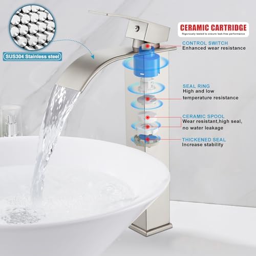 Midanya Modern Tall Faucet Single-Handle Vessel Sink Stainless Steel Design