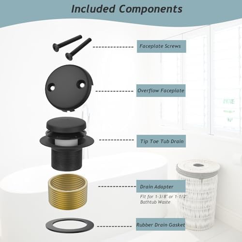 HeiLuon Tip-Toe Bathtub Drain Kit with Overflow Plate