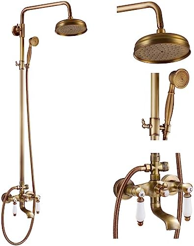 8-inch antique brass triple function shower faucet