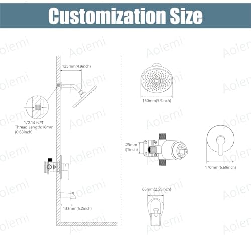 Aolemi 6-Inch Tub Shower Faucet with Wall Mount System